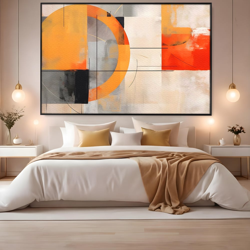 Leinwand Wandkunst Leinwand Premium LuxCanva® C1238, gelber Kreis abstrakte Malerei, entspannend, Wohnzimmer, lebendige Farben
