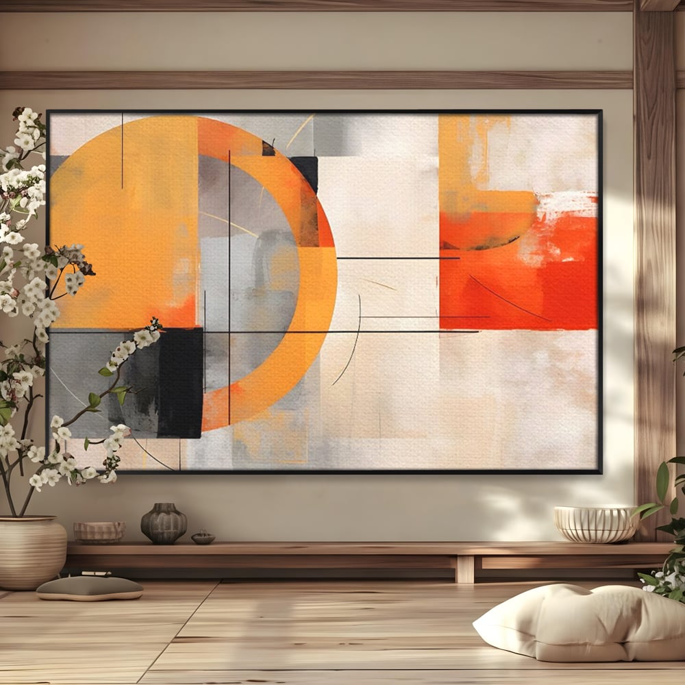 Leinwand Wandkunst Leinwand Premium LuxCanva® C1238, gelber Kreis abstrakte Malerei, entspannend, Wohnzimmer, lebendige Farben