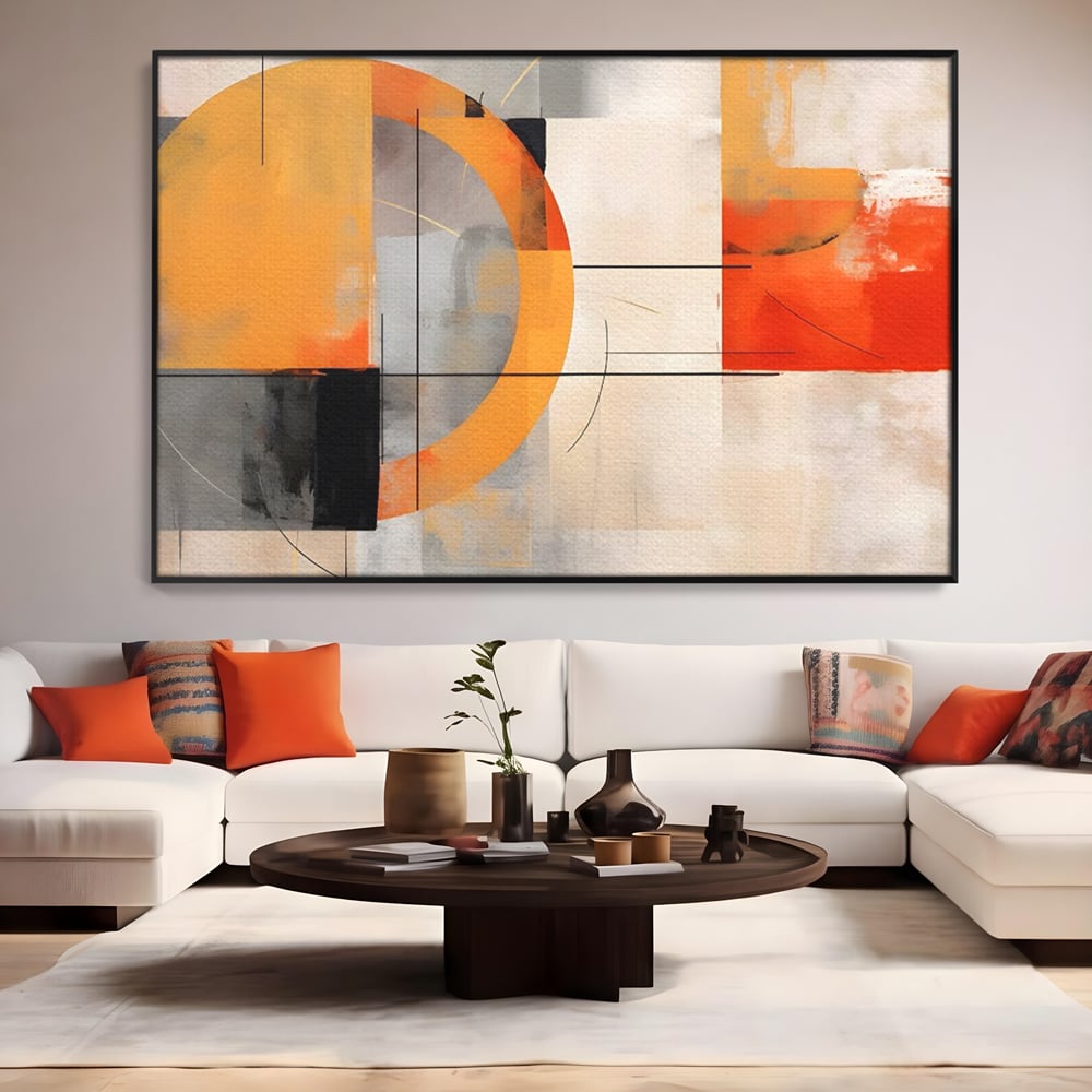Leinwand Wandkunst Leinwand Premium LuxCanva® C1238, gelber Kreis abstrakte Malerei, entspannend, Wohnzimmer, lebendige Farben