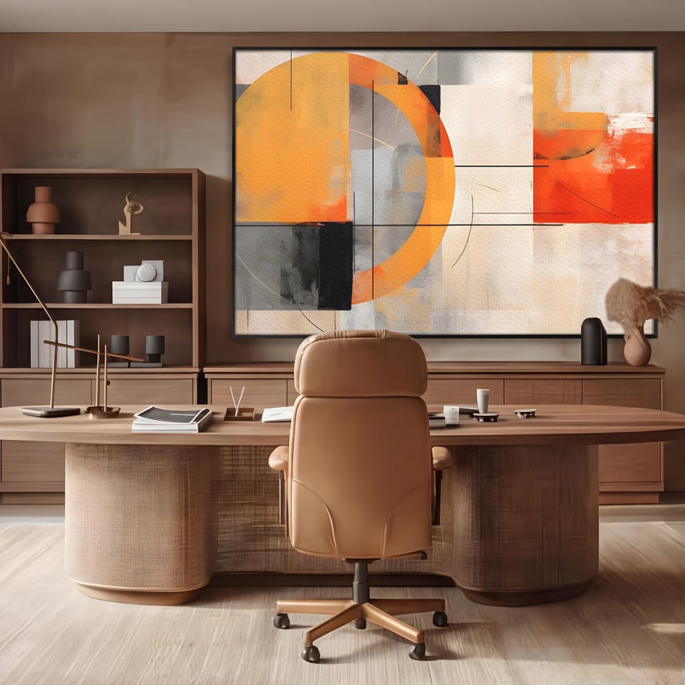 Leinwand Wandkunst Leinwand Premium LuxCanva® C1238, gelber Kreis abstrakte Malerei, entspannend, Wohnzimmer, lebendige Farben