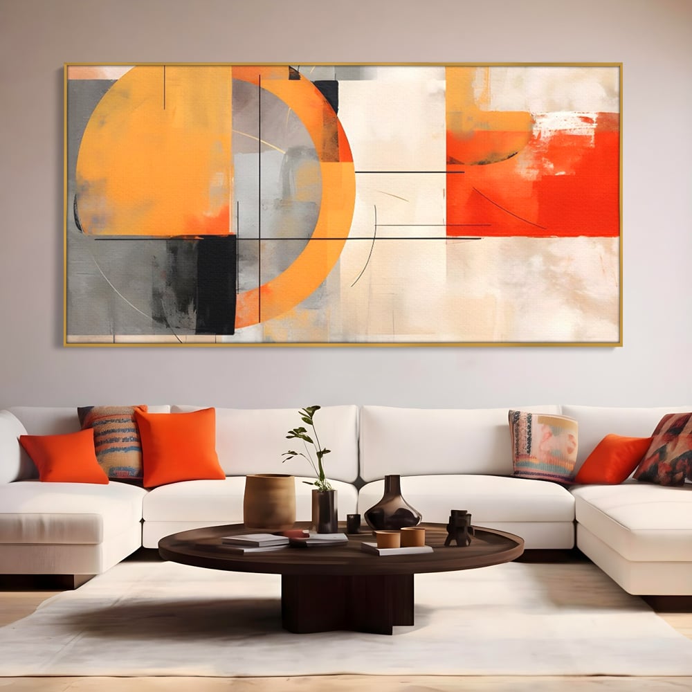 Leinwand Wandkunst Leinwand Premium LuxCanva® C1238, gelber Kreis abstrakte Malerei, entspannend, Wohnzimmer, lebendige Farben