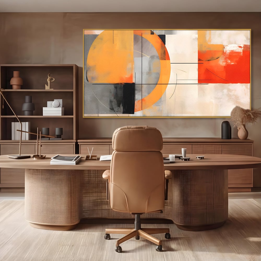 Leinwand Wandkunst Leinwand Premium LuxCanva® C1238, gelber Kreis abstrakte Malerei, entspannend, Wohnzimmer, lebendige Farben
