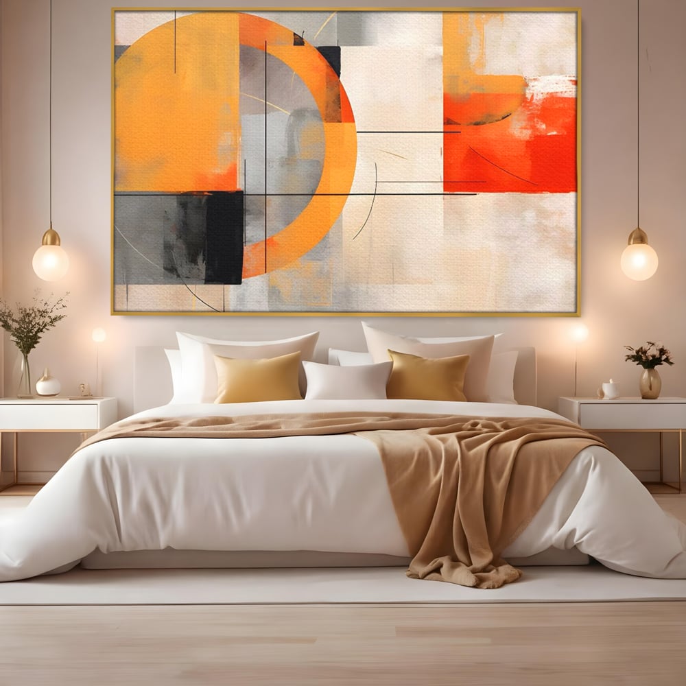Leinwand Wandkunst Leinwand Premium LuxCanva® C1238, gelber Kreis abstrakte Malerei, entspannend, Wohnzimmer, lebendige Farben