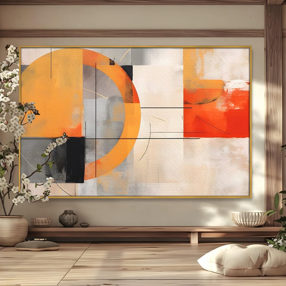 Leinwand Wandkunst Leinwand Premium LuxCanva® C1238, gelber Kreis abstrakte Malerei, entspannend, Wohnzimmer, lebendige Farben