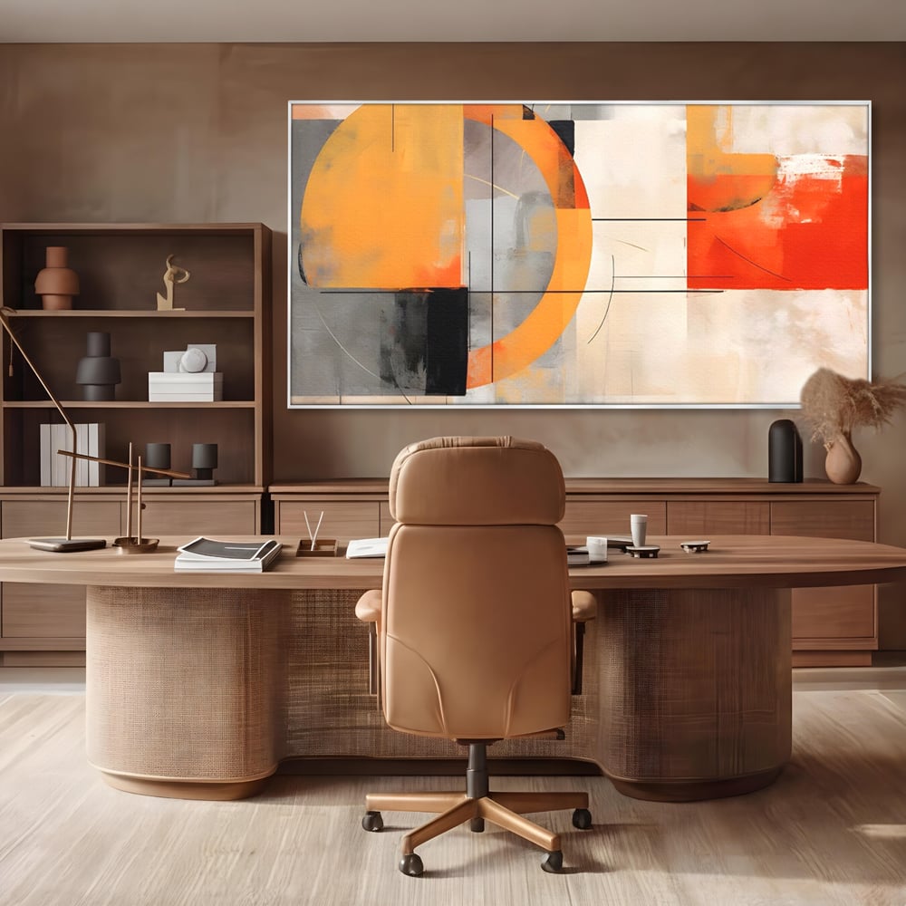 Leinwand Wandkunst Leinwand Premium LuxCanva® C1238, gelber Kreis abstrakte Malerei, entspannend, Wohnzimmer, lebendige Farben
