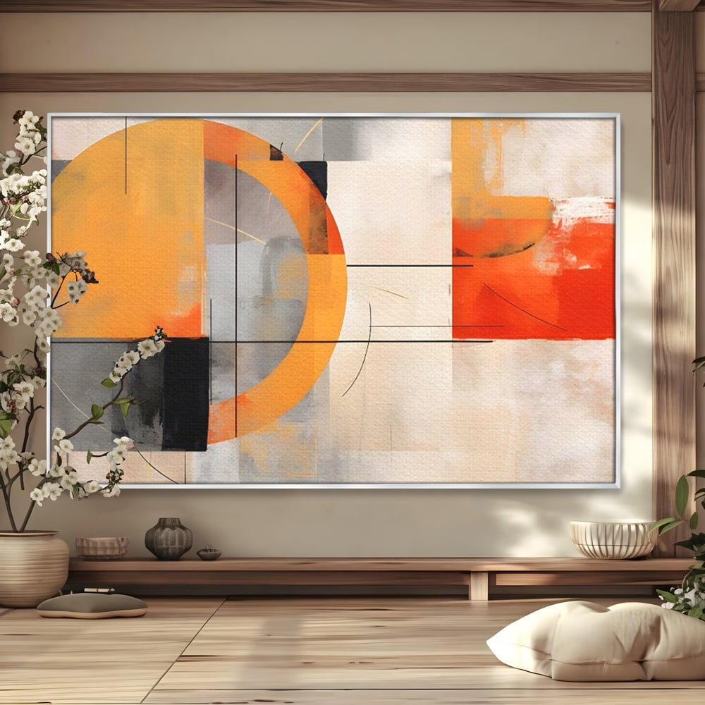 Leinwand Wandkunst Leinwand Premium LuxCanva® C1238, gelber Kreis abstrakte Malerei, entspannend, Wohnzimmer, lebendige Farben
