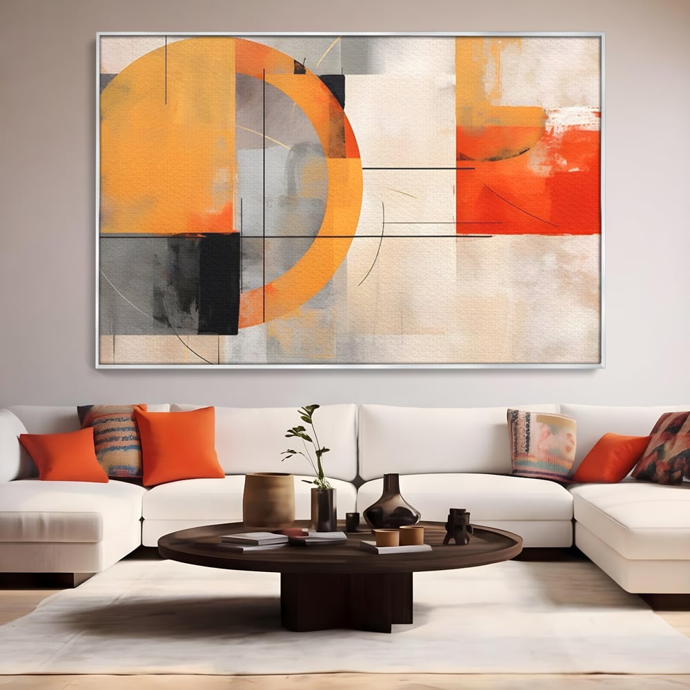 Leinwand Wandkunst Leinwand Premium LuxCanva® C1238, gelber Kreis abstrakte Malerei, entspannend, Wohnzimmer, lebendige Farben