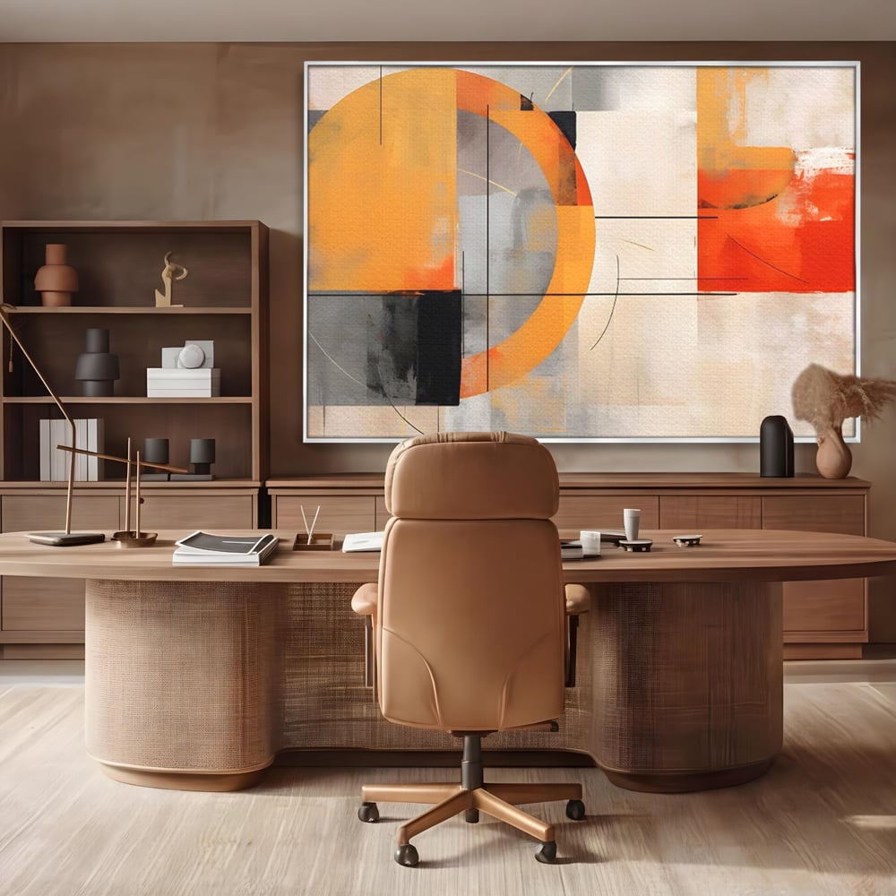 Leinwand Wandkunst Leinwand Premium LuxCanva® C1238, gelber Kreis abstrakte Malerei, entspannend, Wohnzimmer, lebendige Farben