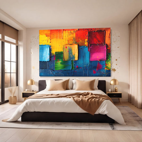 Tablou Canvas Premium, LuxCanva® C1269, Blocuri de lumina, Geometrie, Culori, Fragmente, Compozitie, Urban, Impuls, Creativitate, Expresivitate, Expozitie, Iubire, Birou, Living, Dormitor