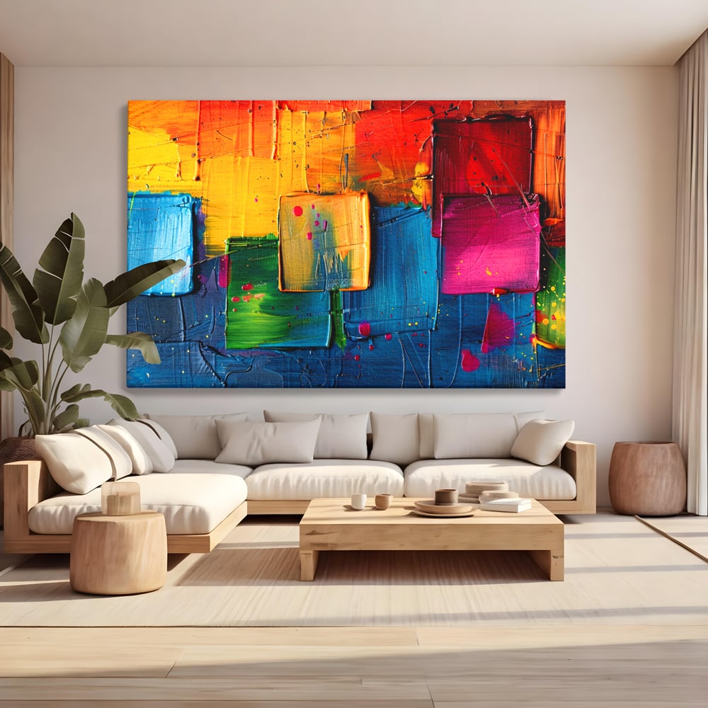 Tablou Canvas Premium, LuxCanva® C1269, Blocuri de lumina, Geometrie, Culori, Fragmente, Compozitie, Urban, Impuls, Creativitate, Expresivitate, Expozitie, Iubire, Birou, Living, Dormitor