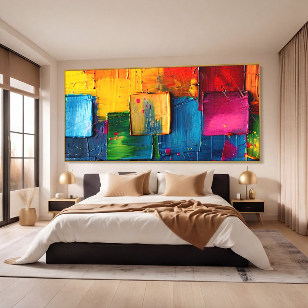 Tablou Canvas Premium, LuxCanva® C1269, Blocuri de lumina, Geometrie, Culori, Fragmente, Compozitie, Urban, Impuls, Creativitate, Expresivitate, Expozitie, Iubire, Birou, Living, Dormitor