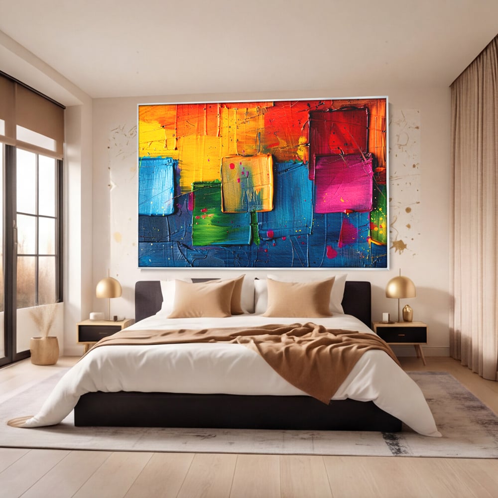 Tablou Canvas Premium, LuxCanva® C1269, Blocuri de lumina, Geometrie, Culori, Fragmente, Compozitie, Urban, Impuls, Creativitate, Expresivitate, Expozitie, Iubire, Birou, Living, Dormitor