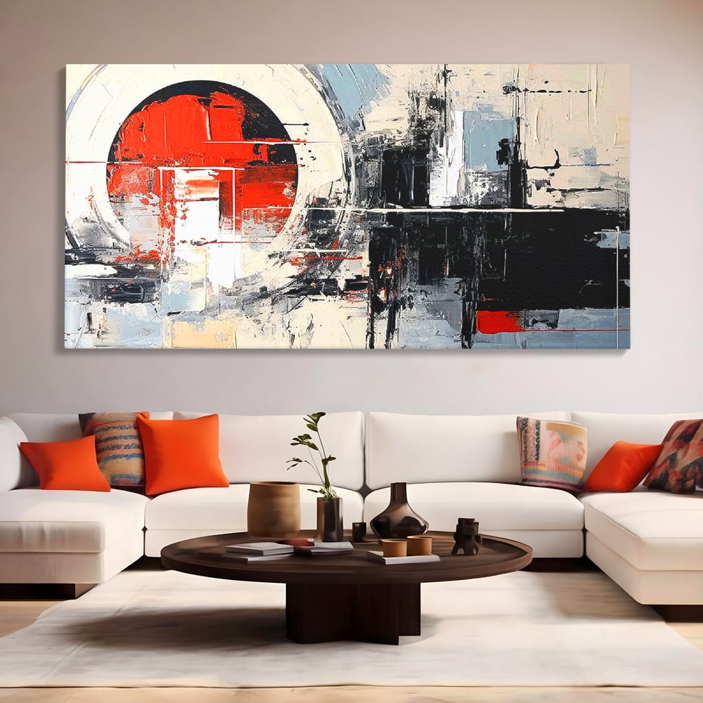 Tablou Canvas Premium, LuxCanva® C1270, Nucleu rosu, Geometrie, Culori, Impact, Structuri, Tensiune, Intersectie, Arhitectura, Liniste, Haos, Fragmente, Colorat, Birou, Living, Dormitor