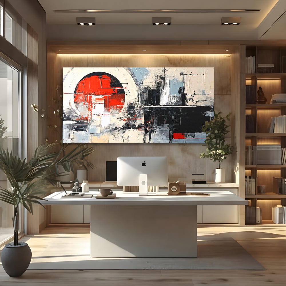 Tablou Canvas Premium, LuxCanva® C1270, Nucleu rosu, Geometrie, Culori, Impact, Structuri, Tensiune, Intersectie, Arhitectura, Liniste, Haos, Fragmente, Colorat, Birou, Living, Dormitor
