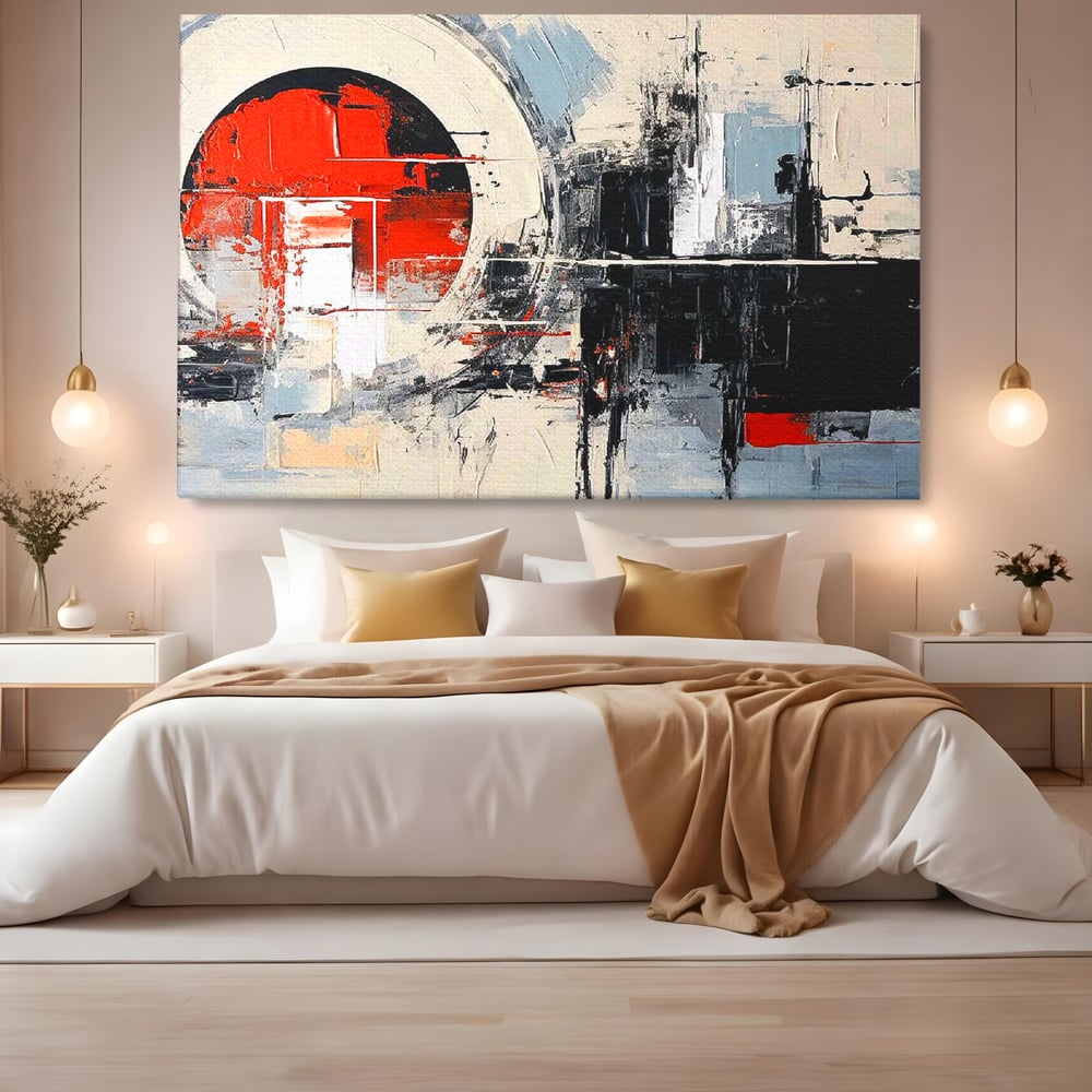 Tablou Canvas Premium, LuxCanva® C1270, Nucleu rosu, Geometrie, Culori, Impact, Structuri, Tensiune, Intersectie, Arhitectura, Liniste, Haos, Fragmente, Colorat, Birou, Living, Dormitor
