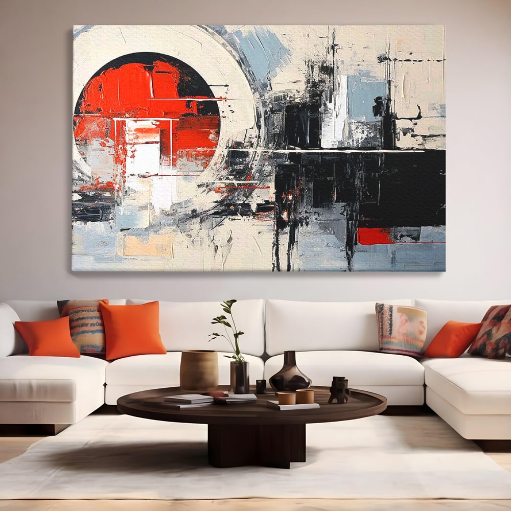 Tablou Canvas Premium, LuxCanva® C1270, Nucleu rosu, Geometrie, Culori, Impact, Structuri, Tensiune, Intersectie, Arhitectura, Liniste, Haos, Fragmente, Colorat, Birou, Living, Dormitor