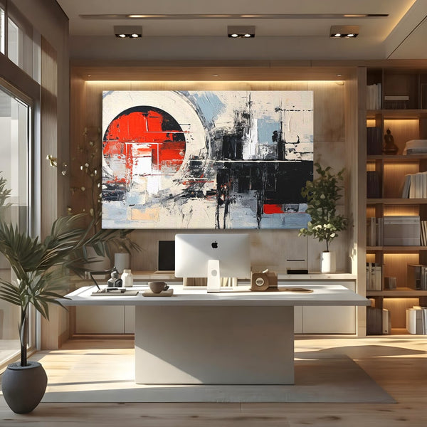 Tablou Canvas Premium, LuxCanva® C1270, Nucleu rosu, Geometrie, Culori, Impact, Structuri, Tensiune, Intersectie, Arhitectura, Liniste, Haos, Fragmente, Colorat, Birou, Living, Dormitor