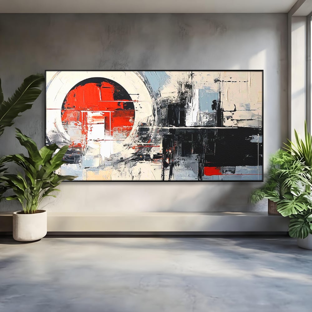 Tablou Canvas Premium, LuxCanva® C1270, Nucleu rosu, Geometrie, Culori, Impact, Structuri, Tensiune, Intersectie, Arhitectura, Liniste, Haos, Fragmente, Colorat, Birou, Living, Dormitor
