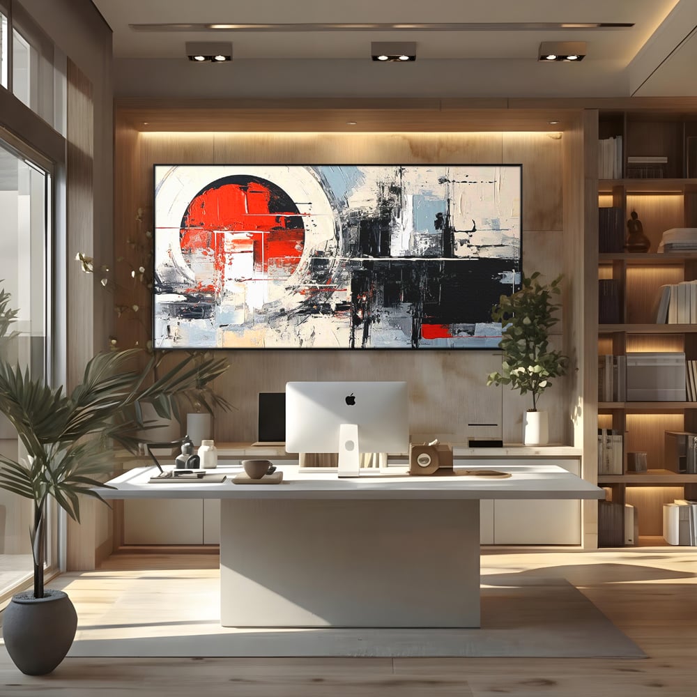 Tablou Canvas Premium, LuxCanva® C1270, Nucleu rosu, Geometrie, Culori, Impact, Structuri, Tensiune, Intersectie, Arhitectura, Liniste, Haos, Fragmente, Colorat, Birou, Living, Dormitor