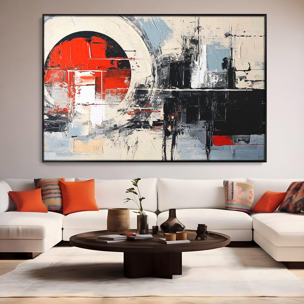 Tablou Canvas Premium, LuxCanva® C1270, Nucleu rosu, Geometrie, Culori, Impact, Structuri, Tensiune, Intersectie, Arhitectura, Liniste, Haos, Fragmente, Colorat, Birou, Living, Dormitor