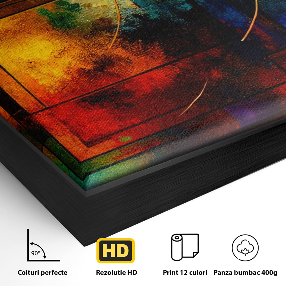Tablou Canvas Premium, LuxCanva® C1271, Cercul focului, Geometrie, Culori, Cromatic, Joc, Univers, Emotie, Tensiune, Caldura, Flux, Transformare, Metamorfoza, Dorinta, Birou, Living, Dormitor