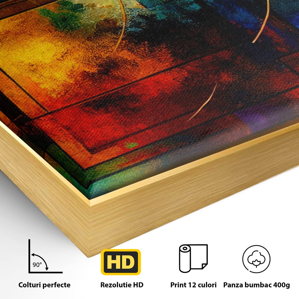 Tablou Canvas Premium, LuxCanva® C1271, Cercul focului, Geometrie, Culori, Cromatic, Joc, Univers, Emotie, Tensiune, Caldura, Flux, Transformare, Metamorfoza, Dorinta, Birou, Living, Dormitor