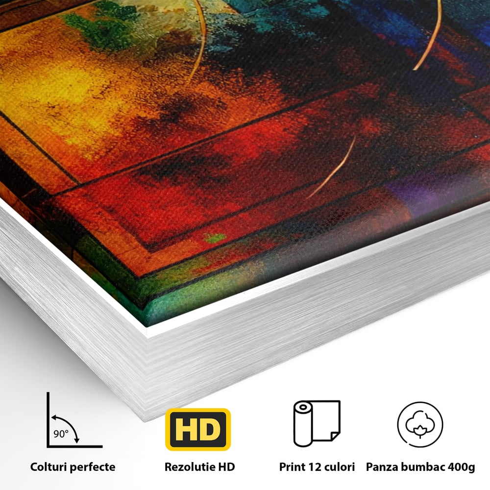 Tablou Canvas Premium, LuxCanva® C1271, Cercul focului, Geometrie, Culori, Cromatic, Joc, Univers, Emotie, Tensiune, Caldura, Flux, Transformare, Metamorfoza, Dorinta, Birou, Living, Dormitor