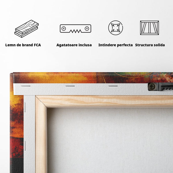 Tablou Canvas Premium, LuxCanva® C1271, Cercul focului, Geometrie, Culori, Cromatic, Joc, Univers, Emotie, Tensiune, Caldura, Flux, Transformare, Metamorfoza, Dorinta, Birou, Living, Dormitor