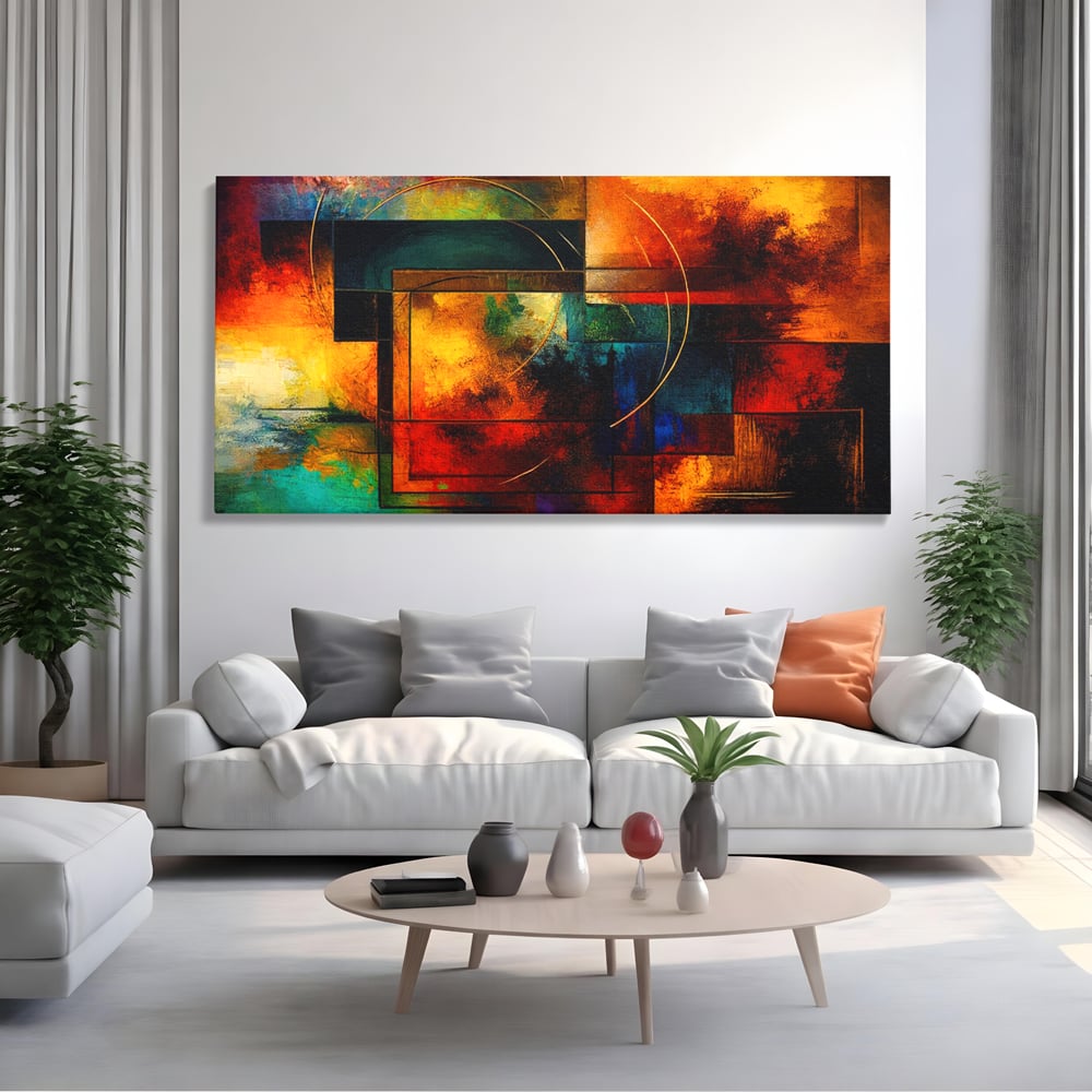 Tablou Canvas Premium, LuxCanva® C1271, Cercul focului, Geometrie, Culori, Cromatic, Joc, Univers, Emotie, Tensiune, Caldura, Flux, Transformare, Metamorfoza, Dorinta, Birou, Living, Dormitor