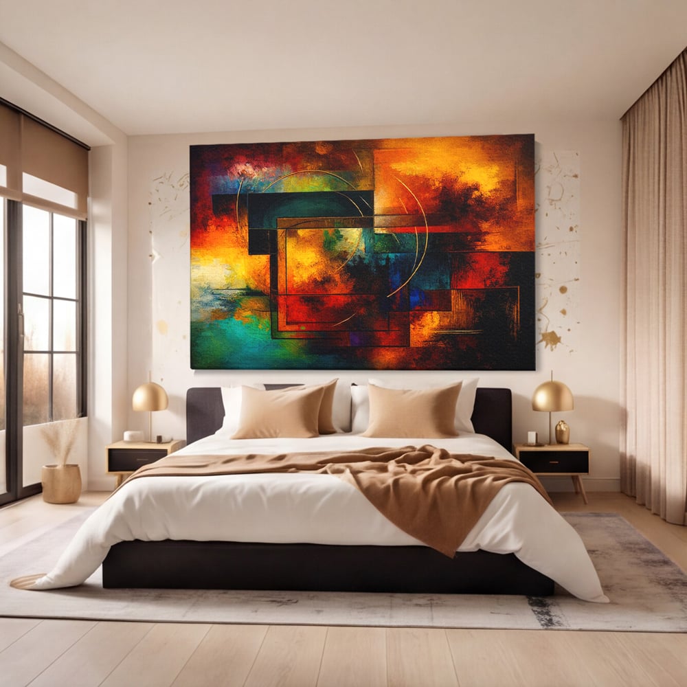 Tablou Canvas Premium, LuxCanva® C1271, Cercul focului, Geometrie, Culori, Cromatic, Joc, Univers, Emotie, Tensiune, Caldura, Flux, Transformare, Metamorfoza, Dorinta, Birou, Living, Dormitor