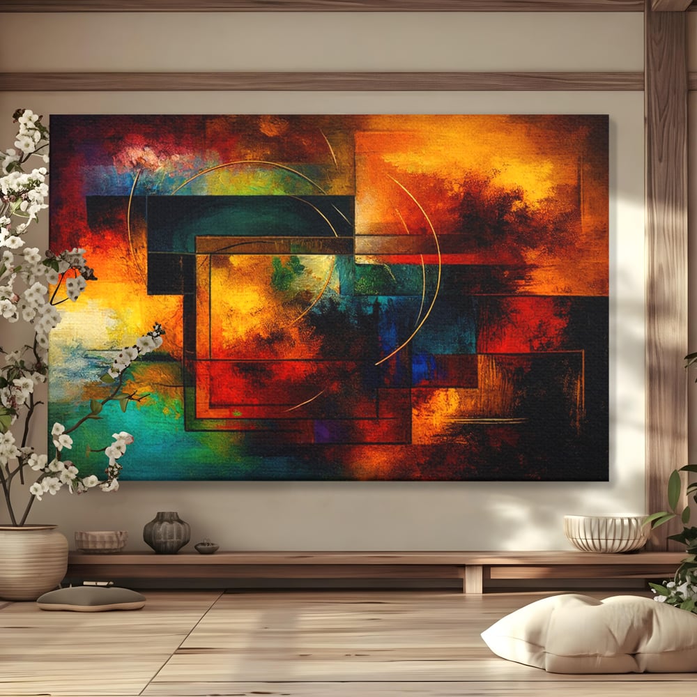 Tablou Canvas Premium, LuxCanva® C1271, Cercul focului, Geometrie, Culori, Cromatic, Joc, Univers, Emotie, Tensiune, Caldura, Flux, Transformare, Metamorfoza, Dorinta, Birou, Living, Dormitor