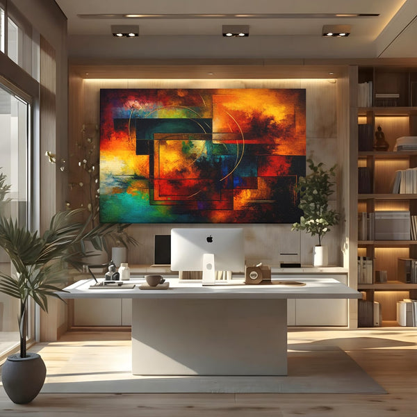 Tablou Canvas Premium, LuxCanva® C1271, Cercul focului, Geometrie, Culori, Cromatic, Joc, Univers, Emotie, Tensiune, Caldura, Flux, Transformare, Metamorfoza, Dorinta, Birou, Living, Dormitor