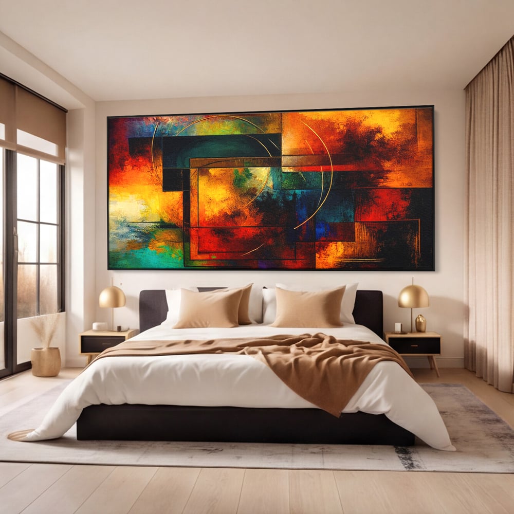 Tablou Canvas Premium, LuxCanva® C1271, Cercul focului, Geometrie, Culori, Cromatic, Joc, Univers, Emotie, Tensiune, Caldura, Flux, Transformare, Metamorfoza, Dorinta, Birou, Living, Dormitor