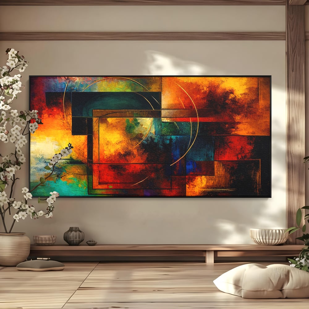 Tablou Canvas Premium, LuxCanva® C1271, Cercul focului, Geometrie, Culori, Cromatic, Joc, Univers, Emotie, Tensiune, Caldura, Flux, Transformare, Metamorfoza, Dorinta, Birou, Living, Dormitor