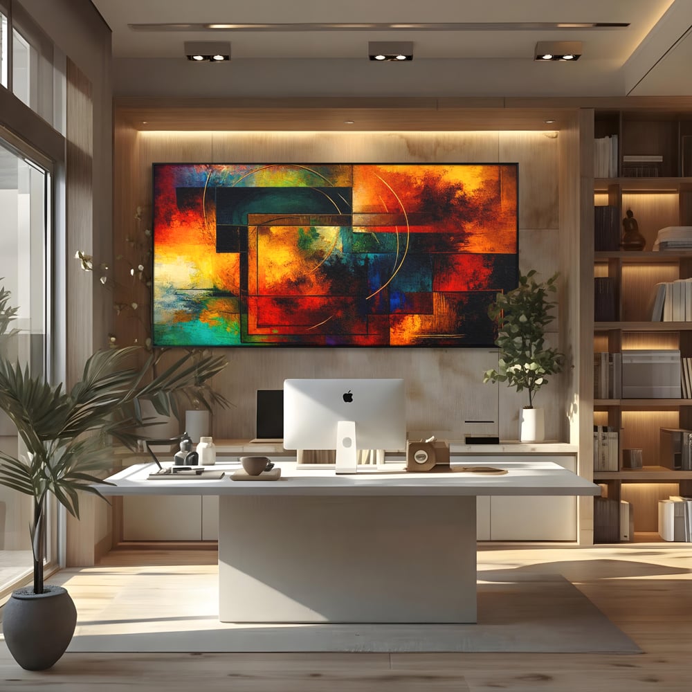 Tablou Canvas Premium, LuxCanva® C1271, Cercul focului, Geometrie, Culori, Cromatic, Joc, Univers, Emotie, Tensiune, Caldura, Flux, Transformare, Metamorfoza, Dorinta, Birou, Living, Dormitor