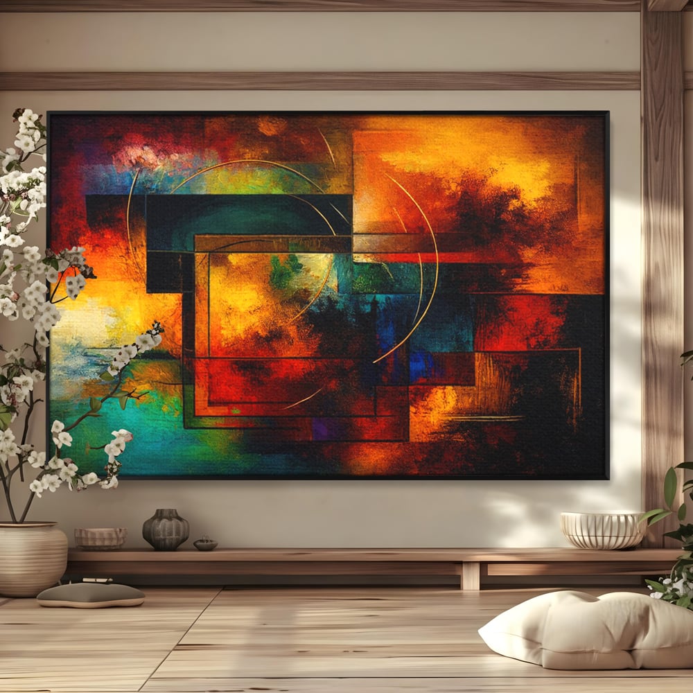 Tablou Canvas Premium, LuxCanva® C1271, Cercul focului, Geometrie, Culori, Cromatic, Joc, Univers, Emotie, Tensiune, Caldura, Flux, Transformare, Metamorfoza, Dorinta, Birou, Living, Dormitor