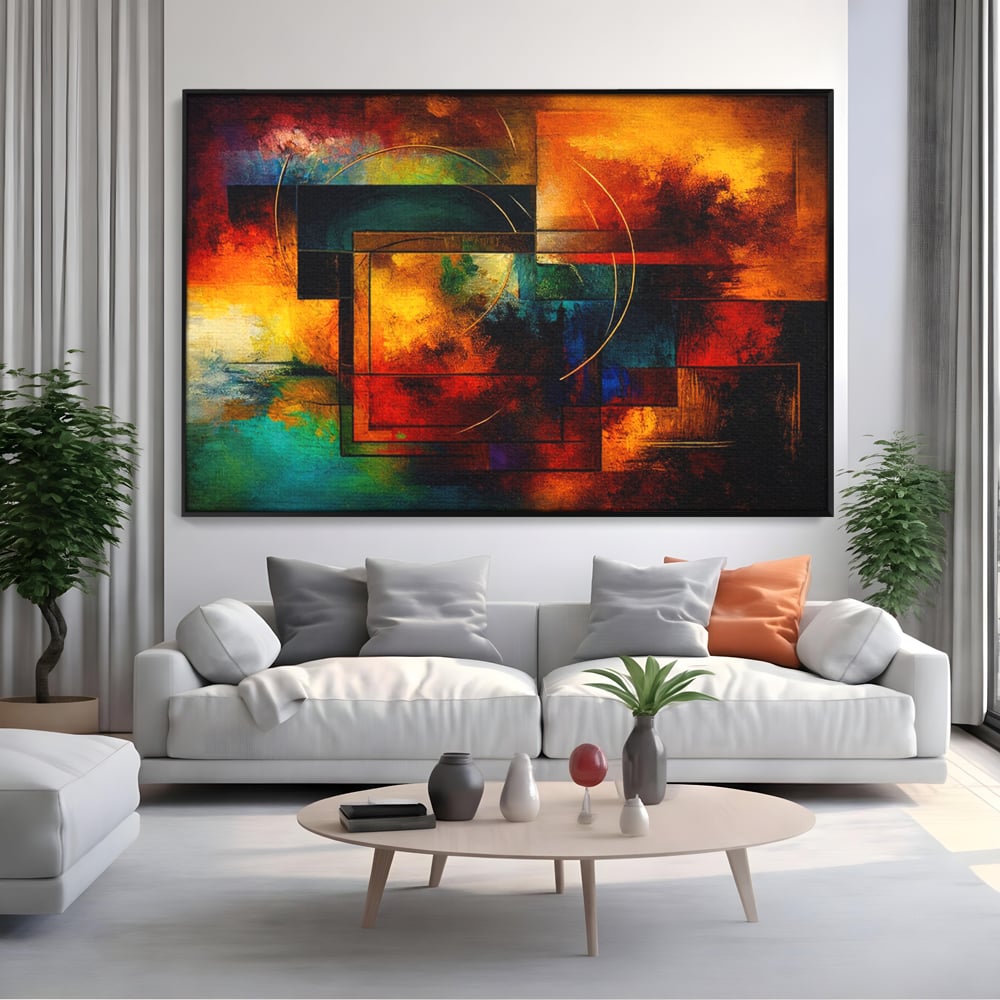 Tablou Canvas Premium, LuxCanva® C1271, Cercul focului, Geometrie, Culori, Cromatic, Joc, Univers, Emotie, Tensiune, Caldura, Flux, Transformare, Metamorfoza, Dorinta, Birou, Living, Dormitor