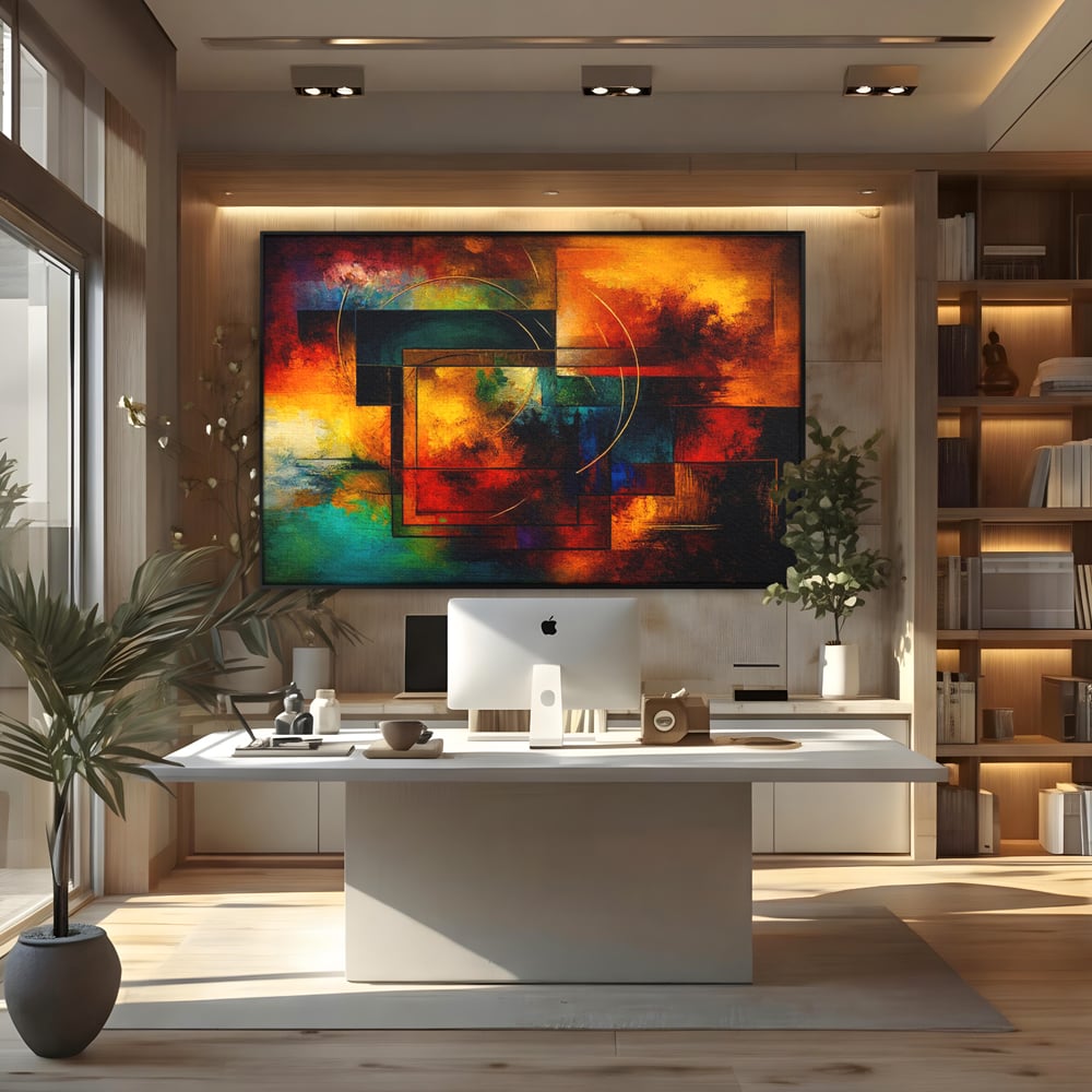 Tablou Canvas Premium, LuxCanva® C1271, Cercul focului, Geometrie, Culori, Cromatic, Joc, Univers, Emotie, Tensiune, Caldura, Flux, Transformare, Metamorfoza, Dorinta, Birou, Living, Dormitor