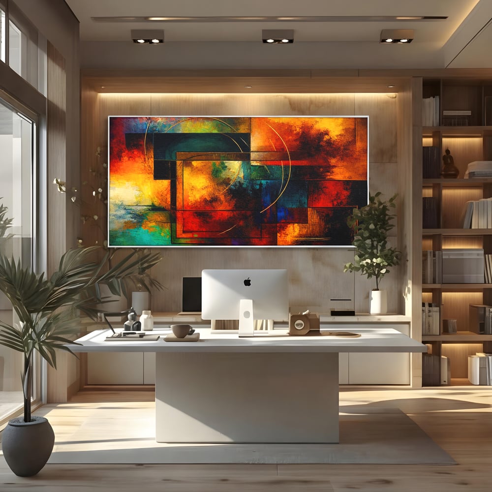 Tablou Canvas Premium, LuxCanva® C1271, Cercul focului, Geometrie, Culori, Cromatic, Joc, Univers, Emotie, Tensiune, Caldura, Flux, Transformare, Metamorfoza, Dorinta, Birou, Living, Dormitor
