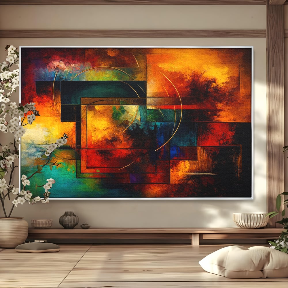 Tablou Canvas Premium, LuxCanva® C1271, Cercul focului, Geometrie, Culori, Cromatic, Joc, Univers, Emotie, Tensiune, Caldura, Flux, Transformare, Metamorfoza, Dorinta, Birou, Living, Dormitor
