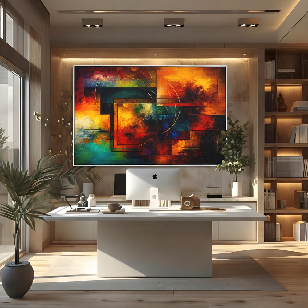Tablou Canvas Premium, LuxCanva® C1271, Cercul focului, Geometrie, Culori, Cromatic, Joc, Univers, Emotie, Tensiune, Caldura, Flux, Transformare, Metamorfoza, Dorinta, Birou, Living, Dormitor