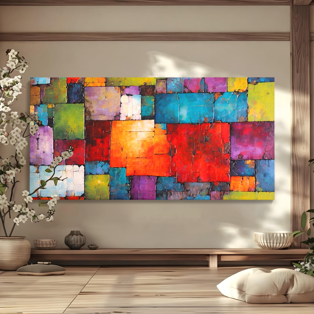 Tablou Canvas Premium, LuxCanva® C1272, Arhitectura sentimentelor, Geometrie, Culori, Mozaic, Emotii, Textura, Stratificat, Modern, Echilibru, Impact, Vizual, Dreptunghi, Birou, Living, Dormitor