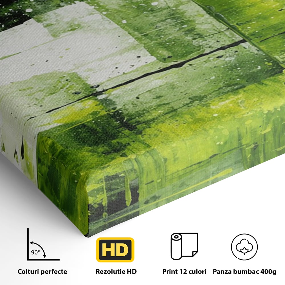Tablou Canvas Premium, LuxCanva® C1273, Puls vegetal, Geometrie, Verde, Organic, Armonie, Peisaj, Straturi, Prospetime, Abstract, Textura, Minimalism, Liniste, Spa, Birou, Living, Dormitor