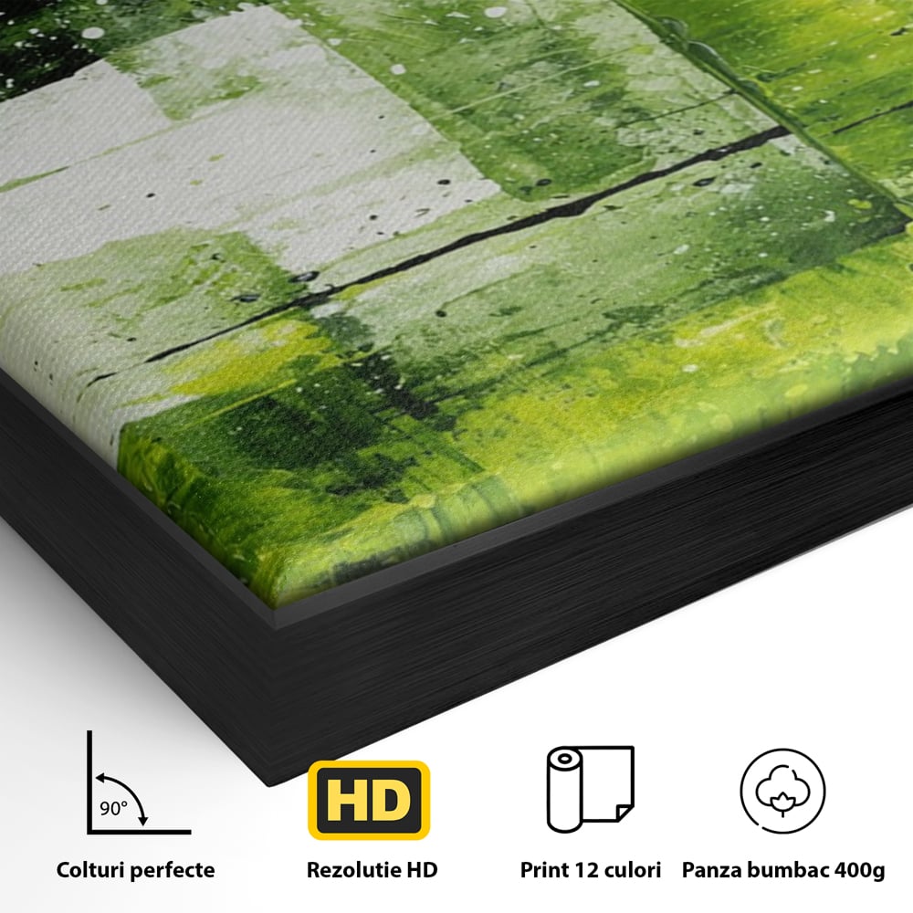 Tablou Canvas Premium, LuxCanva® C1273, Puls vegetal, Geometrie, Verde, Organic, Armonie, Peisaj, Straturi, Prospetime, Abstract, Textura, Minimalism, Liniste, Spa, Birou, Living, Dormitor