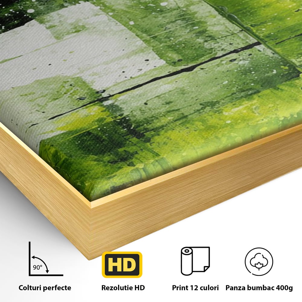 Tablou Canvas Premium, LuxCanva® C1273, Puls vegetal, Geometrie, Verde, Organic, Armonie, Peisaj, Straturi, Prospetime, Abstract, Textura, Minimalism, Liniste, Spa, Birou, Living, Dormitor