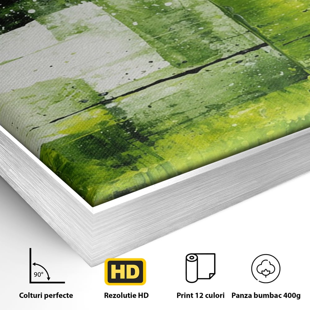 Tablou Canvas Premium, LuxCanva® C1273, Puls vegetal, Geometrie, Verde, Organic, Armonie, Peisaj, Straturi, Prospetime, Abstract, Textura, Minimalism, Liniste, Spa, Birou, Living, Dormitor
