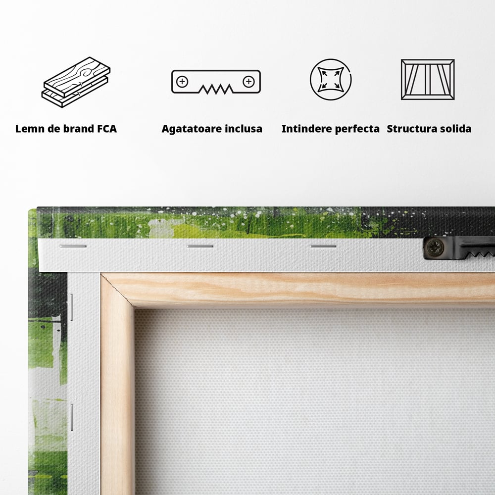 Tablou Canvas Premium, LuxCanva® C1273, Puls vegetal, Geometrie, Verde, Organic, Armonie, Peisaj, Straturi, Prospetime, Abstract, Textura, Minimalism, Liniste, Spa, Birou, Living, Dormitor