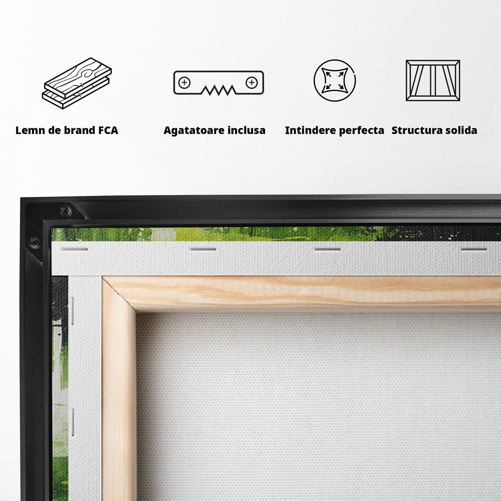 Tablou Canvas Premium, LuxCanva® C1273, Puls vegetal, Geometrie, Verde, Organic, Armonie, Peisaj, Straturi, Prospetime, Abstract, Textura, Minimalism, Liniste, Spa, Birou, Living, Dormitor