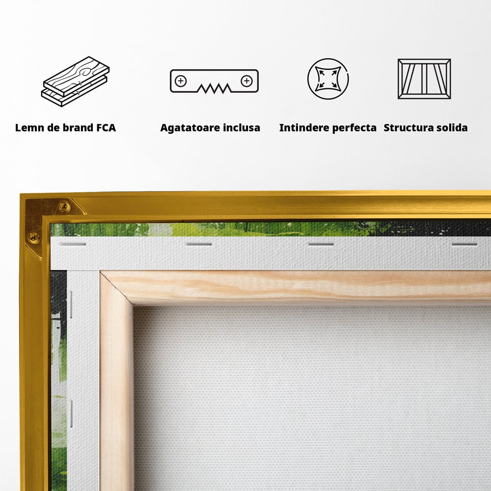 Tablou Canvas Premium, LuxCanva® C1273, Puls vegetal, Geometrie, Verde, Organic, Armonie, Peisaj, Straturi, Prospetime, Abstract, Textura, Minimalism, Liniste, Spa, Birou, Living, Dormitor