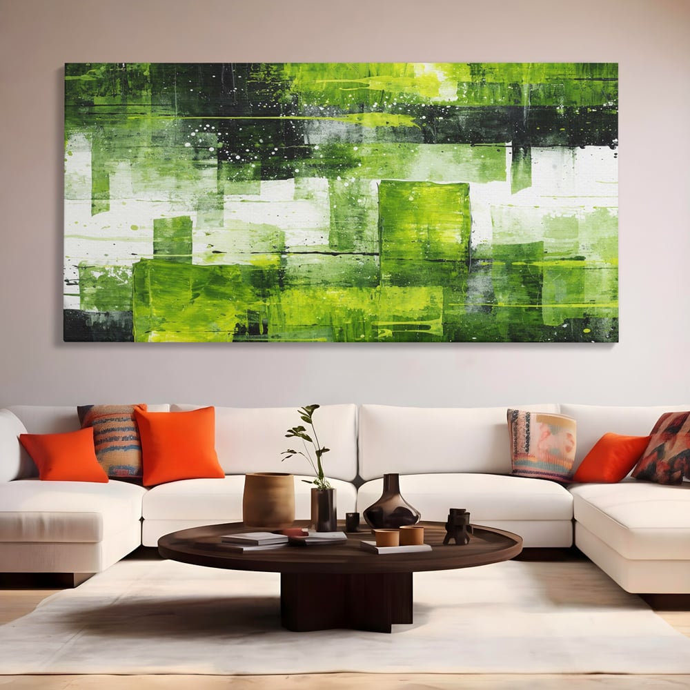 Tablou Canvas Premium, LuxCanva® C1273, Puls vegetal, Geometrie, Verde, Organic, Armonie, Peisaj, Straturi, Prospetime, Abstract, Textura, Minimalism, Liniste, Spa, Birou, Living, Dormitor